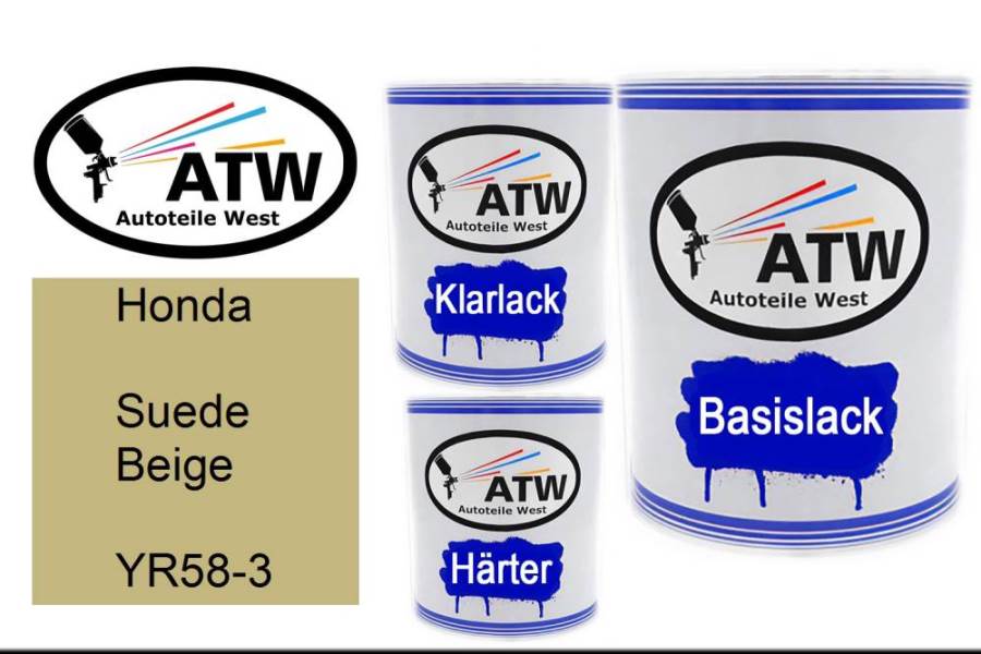 Honda, Suede Beige, YR58-3: 1L Lackdose + 1L Klarlack + 500ml Härter - Set, von ATW Autoteile West.